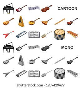 Musical instrument cartoon icons in set collection for design. String and Wind instrument isometric vector symbol stock web illustration.