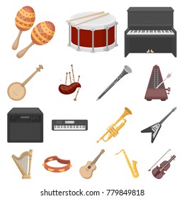 Musical instrument cartoon icons in set collection for design. String and Wind instrument vector symbol stock web illustration.