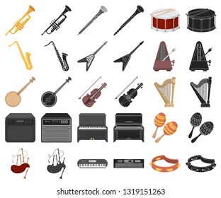 Musical instrument cartoon,black icons in set collection for design. String and Wind instrument vector symbol stock web illustration.