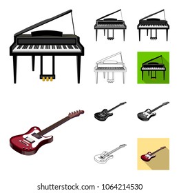 Musical instrument cartoon,black,flat,monochrome,outline icons in set collection for design. String and Wind instrument isometric vector symbol stock web illustration.