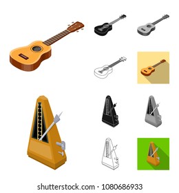 Musical instrument cartoon,black,flat,monochrome,outline icons in set collection for design. String and Wind instrument isometric vector symbol stock web illustration.
