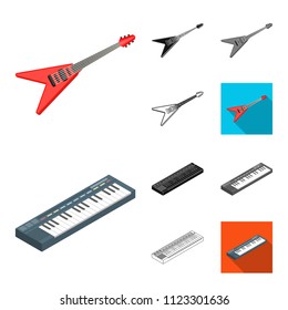 Musical instrument cartoon,black,flat,monochrome,outline icons in set collection for design. String and Wind instrument isometric vector symbol stock web illustration.