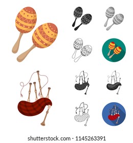 Musical instrument cartoon,black,flat,monochrome,outline icons in set collection for design. String and Wind instrument vector symbol stock web illustration.
