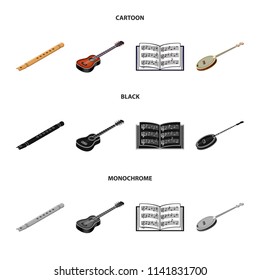 Musical instrument cartoon,black,monochrome icons in set collection for design. String and Wind instrument isometric vector symbol stock web illustration.