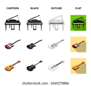 Musical instrument cartoon,black,outline,flat icons in set collection for design. String and Wind instrument isometric vector symbol stock web illustration.