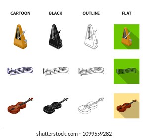 Musical instrument cartoon,black,outline,flat icons in set collection for design. String and Wind instrument isometric vector symbol stock web illustration.