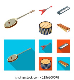 Musical instrument cartoon,flat icons in set collection for design. String and Wind instrument isometric vector symbol stock web illustration.
