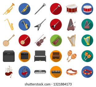 Musical instrument cartoon,flat icons in set collection for design. String and Wind instrument vector symbol stock web illustration.