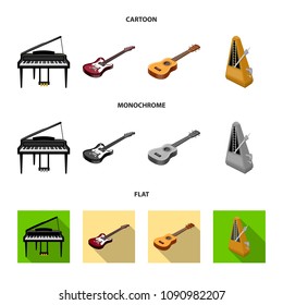 Musical instrument cartoon,flat,monochrome icons in set collection for design. String and Wind instrument isometric vector symbol stock web illustration.