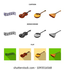 Musical instrument cartoon,flat,monochrome icons in set collection for design. String and Wind instrument isometric vector symbol stock web illustration.