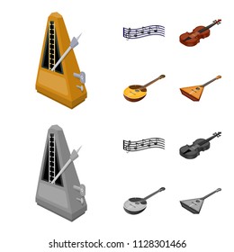 Musical instrument cartoon,monochrome icons in set collection for design. String and Wind instrument isometric vector symbol stock web illustration.