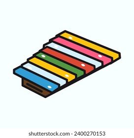 Musical instrument of colorful sticker set. An enchanting artwork showcase colorful metallophone, celebrating the unique and melodic sounds of this specific musical instrument. Vector illustration.