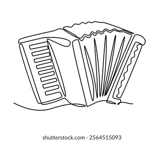 Musical instrument. Continuous line accordion. Traditional concert sound. Accordionists acoustic music. Orchestra melody playing. Classic performance. Harmonica simple drawing. Vector outline sketch