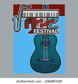 Musical instrument design realistic style and A4 poster music festival layout for commercial vector. Musical instrument and music concept