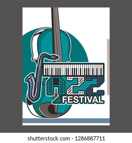 Musical instrument design realistic style and A4 poster music festival layout for commercial vector. Musical instrument and music concept