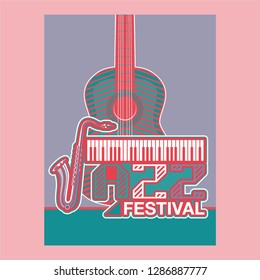 Musical instrument design realistic style and A4 poster music festival layout for commercial vector. Musical instrument and music concept