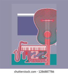 Musical instrument design realistic style and A4 poster music festival layout for commercial vector. Musical instrument and music concept