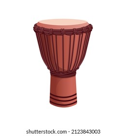 Musical instrument: djembe drum, reggae in cartoon style isolated on white background.  Vector illustration