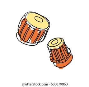 Musical instrument drum hand drawn icon isolated on white background vector illustration. Indian ethnic culture element.