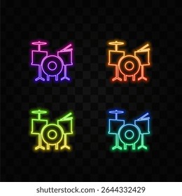 Musical instrument drums. neon style. icon with long shadow.