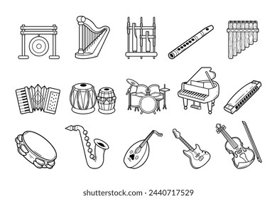Musical instrument element vector outline sketch illustration