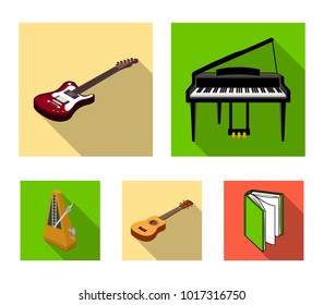 Musical instrument flat icons in set collection for design. String and Wind instrument isometric vector symbol stock web illustration.