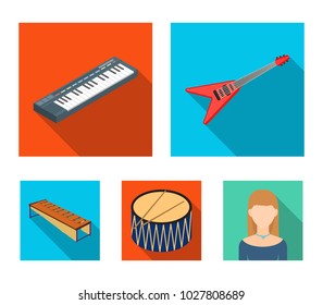 Musical instrument flat icons in set collection for design. String and Wind instrument isometric vector symbol stock web illustration.