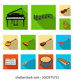 Musical instrument flat icons in set collection for design. String and Wind instrument isometric vector symbol stock web illustration.