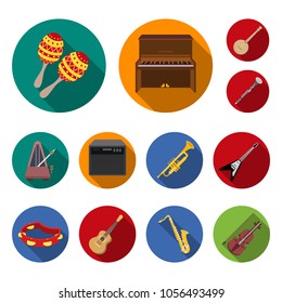 Musical instrument flat icons in set collection for design. String and Wind instrument vector symbol stock web illustration.