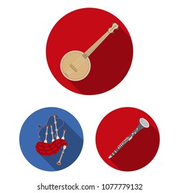 Musical instrument flat icons in set collection for design. String and Wind instrument vector symbol stock web illustration.