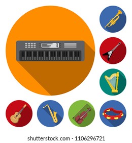 Musical instrument flat icons in set collection for design. String and Wind instrument vector symbol stock web illustration.