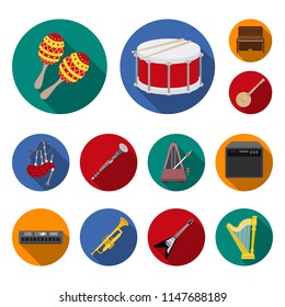 Musical instrument flat icons in set collection for design. String and Wind instrument vector symbol stock web illustration.