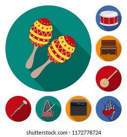 Musical instrument flat icons in set collection for design. String and Wind instrument vector symbol stock web illustration.