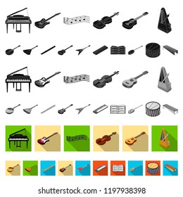 Musical instrument flat icons in set collection for design. String and Wind instrument isometric vector symbol stock web illustration.