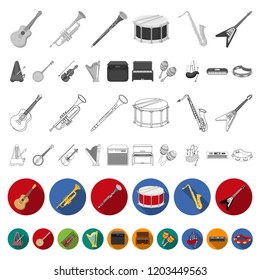 Musical instrument flat icons in set collection for design. String and Wind instrument vector symbol stock web illustration.