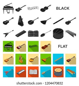 Musical instrument flat icons in set collection for design. String and Wind instrument isometric vector symbol stock web illustration.