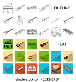 Musical instrument flat icons in set collection for design. String and Wind instrument isometric vector symbol stock web illustration.