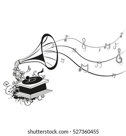 Musical instrument. Gramophone and notes