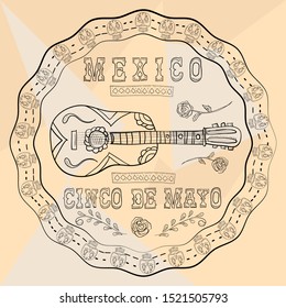 musical instrument guitar in a circular ornament of skulls