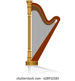 Musical instrument harp. The illustration on a white background.