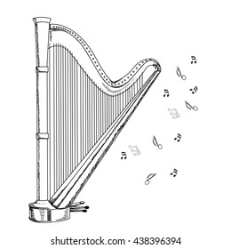 musical instrument harp on white background. Vector illustration.