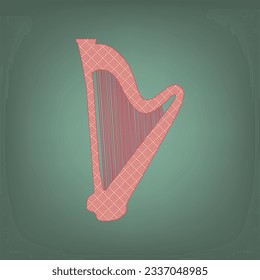 Musical instrument harp sign. Apricot Icon with Brick Red parquet floor graphic pattern on a Ebony background. Feldgrau. Green. Illustration.