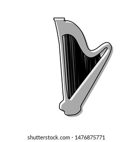 Musical instrument harp sign. Black line icon with gray shifted flat filled icon on white background. Illustration.