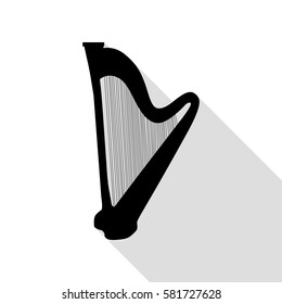 Musical instrument harp sign. Black icon with flat style shadow path.