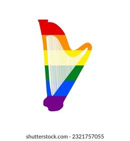 Musical instrument harp sign. Rainbow gay LGBT rights colored Icon at white Background. Illustration.
