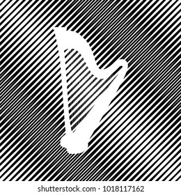 Musical instrument harp sign. Vector. Icon. Hole in moire background.