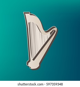 Musical instrument harp sign. Vector. Icon printed at 3d on sea color background.