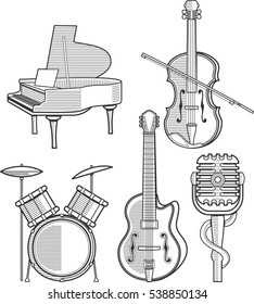 Musical Instrument Icon. Black White