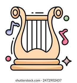 A musical instrument icon, flat design of harp