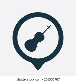 Musical instrument icon map pin on white background 